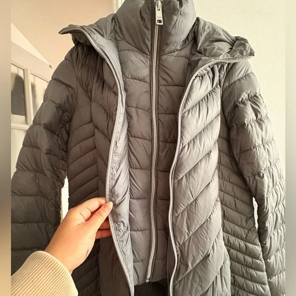 Michael Kors Light Gray Quilted Long Puffer Coat - Picture 3 of 5